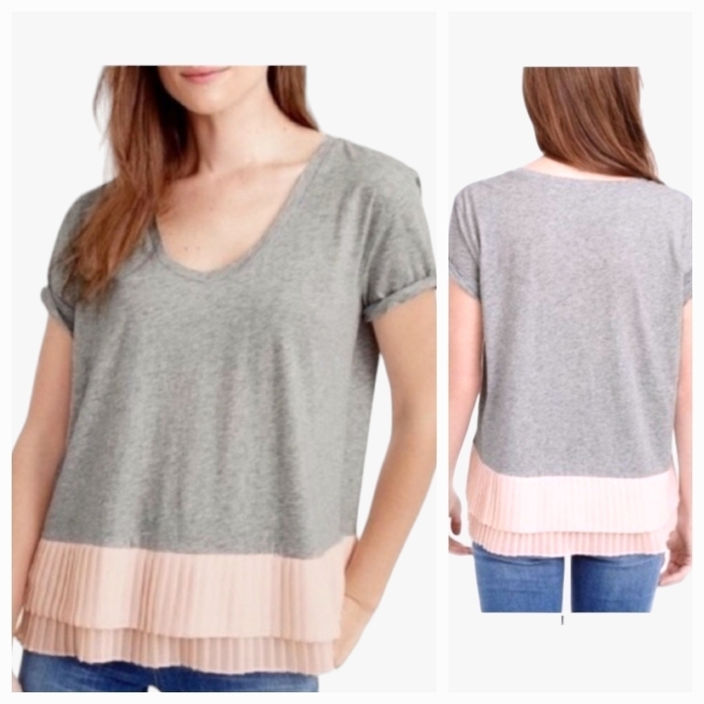J Crew Chiffon Pleated Ruffle Hem T-Shirt Size Medium